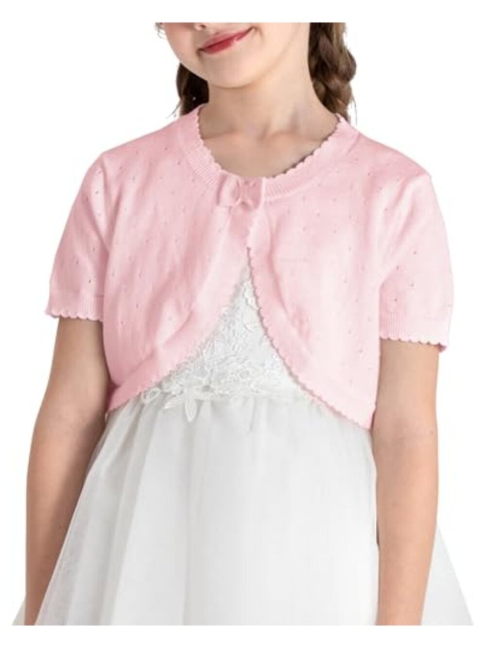 Girls Cotton Knit Cardigan Bolero Shrug Short Sleeve Formal Dress Topper